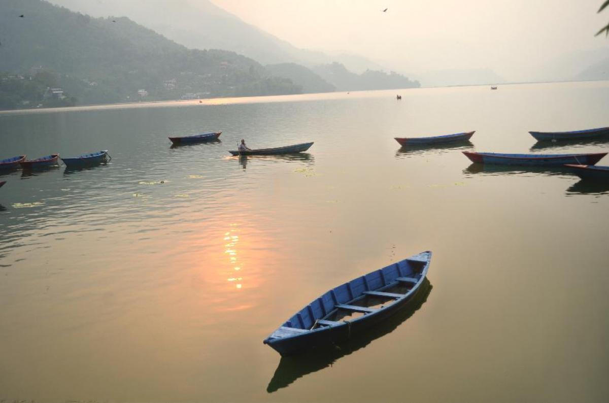 Tal Barahi temple and Phewa Lake, Pokhara, Nepal